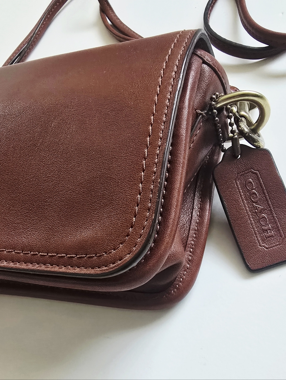 COACH VTG Y2k Legacy Cognac Leather Penny Crossbody Purse Tassels Turnlock - Picture 11 of 16